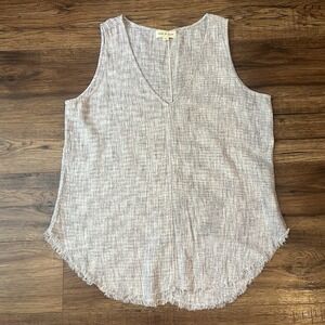 Anthropologie Cloth & Stone Linen Cotton Blend Shirt Size‎ M Sleeveless Fray Hem